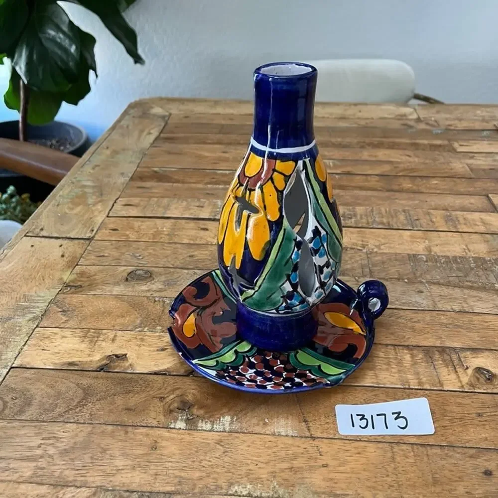 Mexican Talavera Chamberstick Candle Holder 2 Piece 9